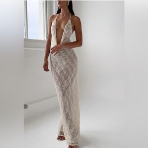 Peppermayo | Dresses | Nwt Peppermayo Champagne Coastline Maxi Dress Ivory  Plunge Cowl Halter Coverup | Poshmark